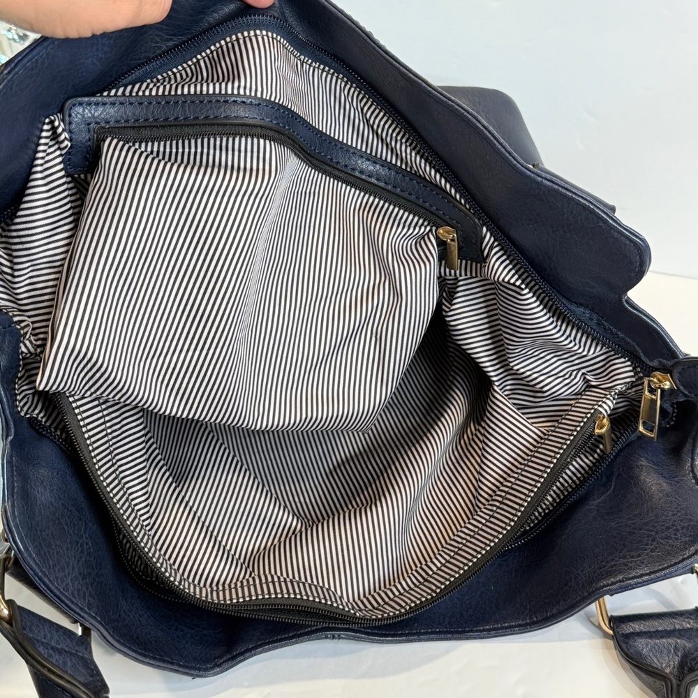 Navy Blue Faux Leather Rummy Tote Bag – Multi-Pocket 💙 Soft Inside & Outside - Picture 3 of 16
